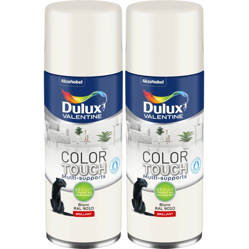 Lot de 2 - Peinture aérosol Color Touch Multi-Supports - Brillant Blanc 400 ml Dulux Valentine