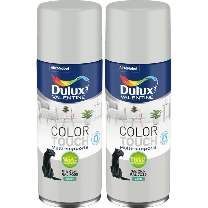 Lot de 2 - Peinture aérosol Color Touch Multi-Supports - Satin Gris Clair 400 ml Dulux Valentine
