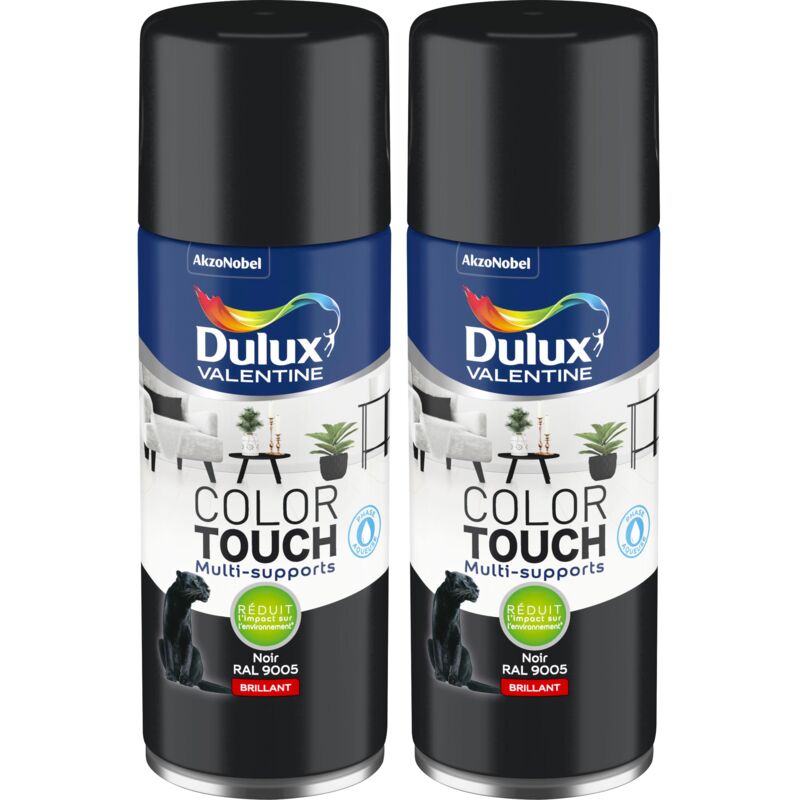 Lot de 2 - Peinture aérosol Color Touch Multi-Supports - Brillant Noir 400 ml Dulux Valentine