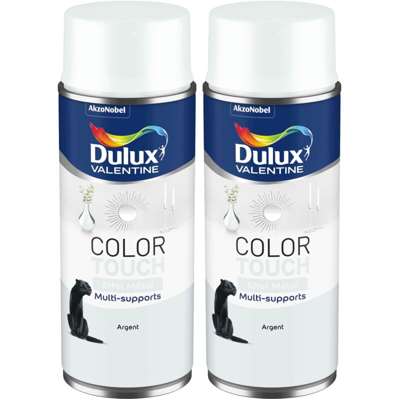 Lot de 2 - Peinture aérosol Color Touch Multi-Supports - Effet Metallisé Argent 400 ml Dulux Valentine
