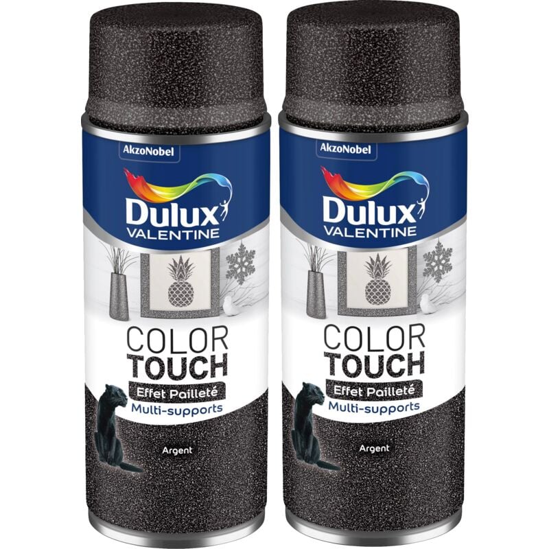 Lot de 2 - Peinture aérosol Color Touch Multi-Supports - Effet Pailleté Argent 400 ml Dulux Valentine