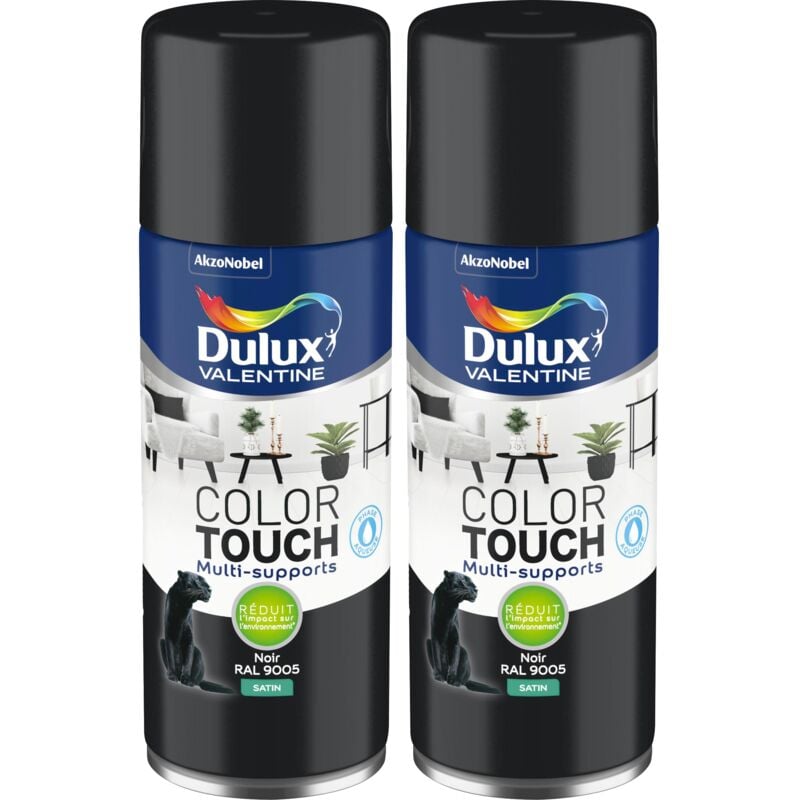 Lot de 2 - Peinture aérosol Color Touch Multi-Supports - Satin Noir 400 ml - Dulux Valentine
