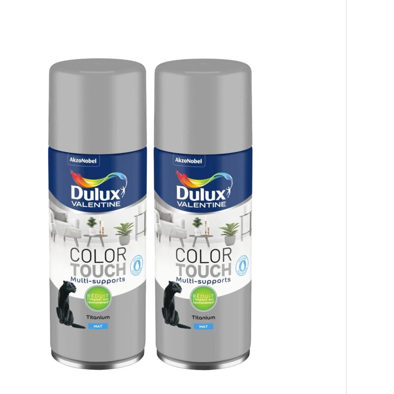 Lot de 2 - Peinture aérosol Color Touch Multi-Supports - Mat Titanium 400 ml Dulux Valentine