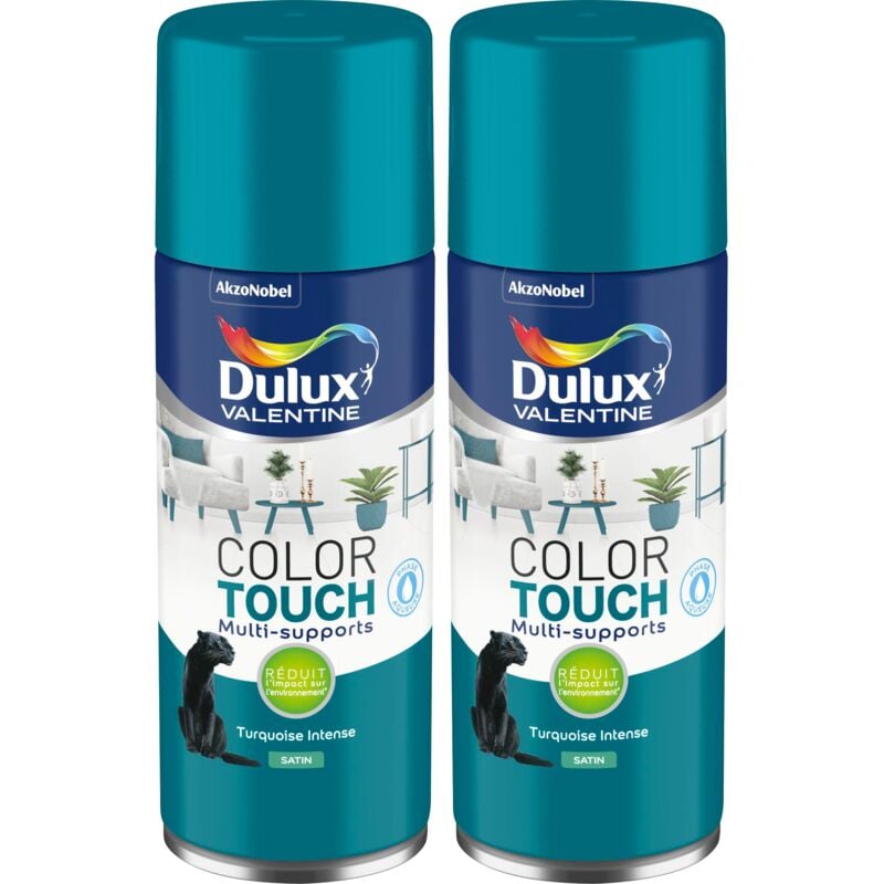 Lot de 2 - Peinture aérosol Color Touch Multi-Supports - Satin Turquoise Intense 400 ml Dulux Valentine