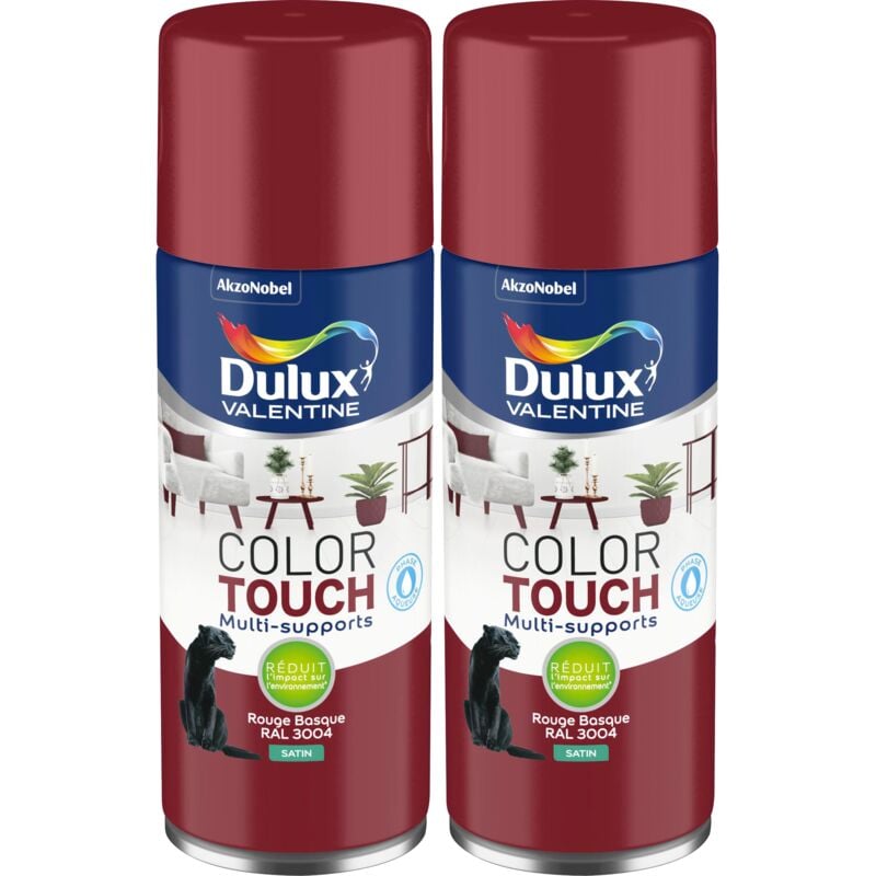 Lot de 2 - Peinture aérosol Color Touch Multi-Supports - Satin Rouge Basque 400 ml Dulux Valentine