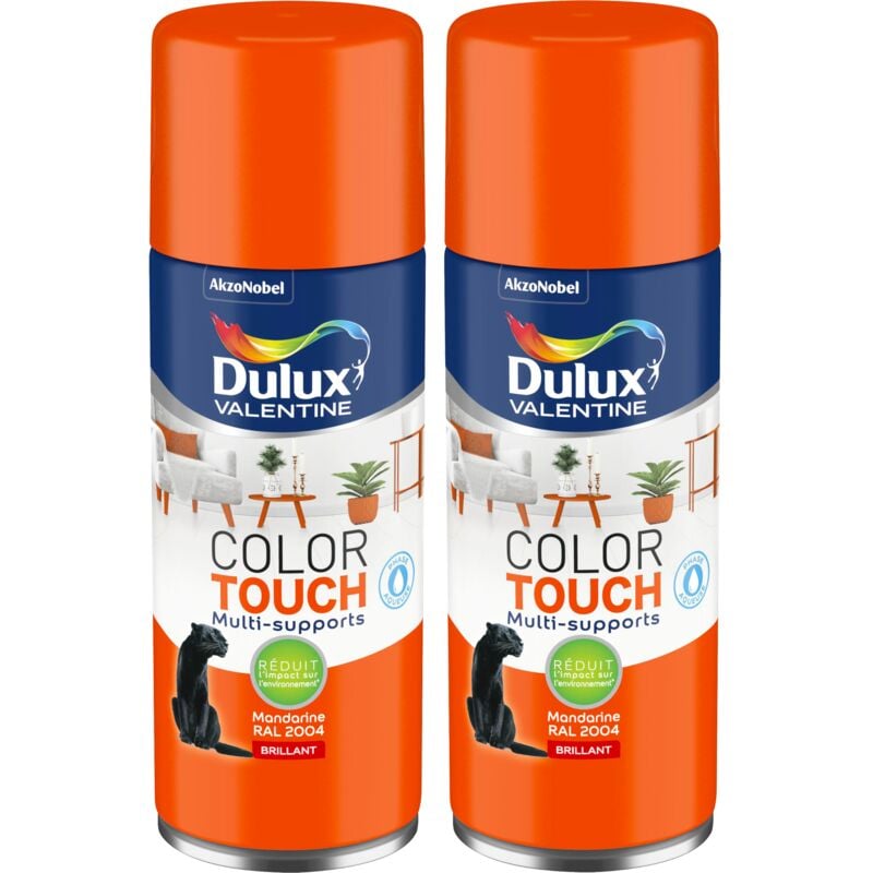 Lot de 2 - Peinture aérosol Color Touch Multi-Supports - Brillant Mandarine 400 ml Dulux Valentine