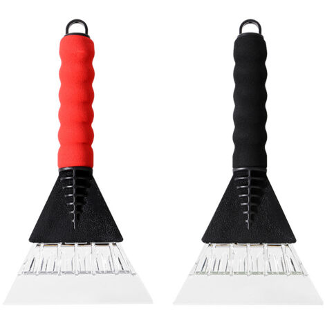 Lot de 2 pelles à neige pour voiture avec revêtement en caoutchouc antidérapant, pelle à glace polyvalente et durable pour pare-brise, outil de déneigement compact (noir et rouge)