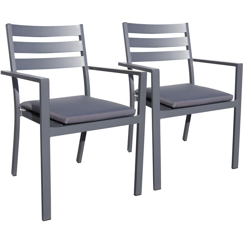 Dcb Garden - pelosa - Lot de 2 fauteuils de jardin empilables en aluminium gris anthracite
