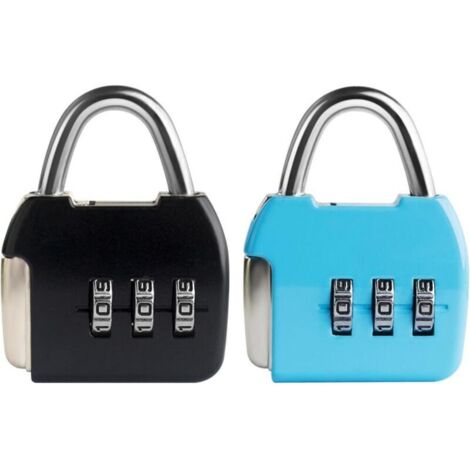 Lot de 2 Petit cadenas à combinaison, combinaison à 3 chiffres, cadenas de voyage, cadenas portable avec code pour valise, boîte, agenda, noir et bleu