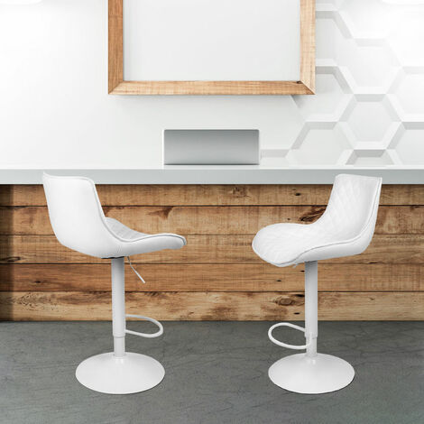 Lot de 2 petite chaise de bar à carreaux,tabourets de bar en treillis PU sergé,tabouret de bar pivotant avec dossier et repose-pieds Convient pour cuisine, bar, hauteur réglable blanc
