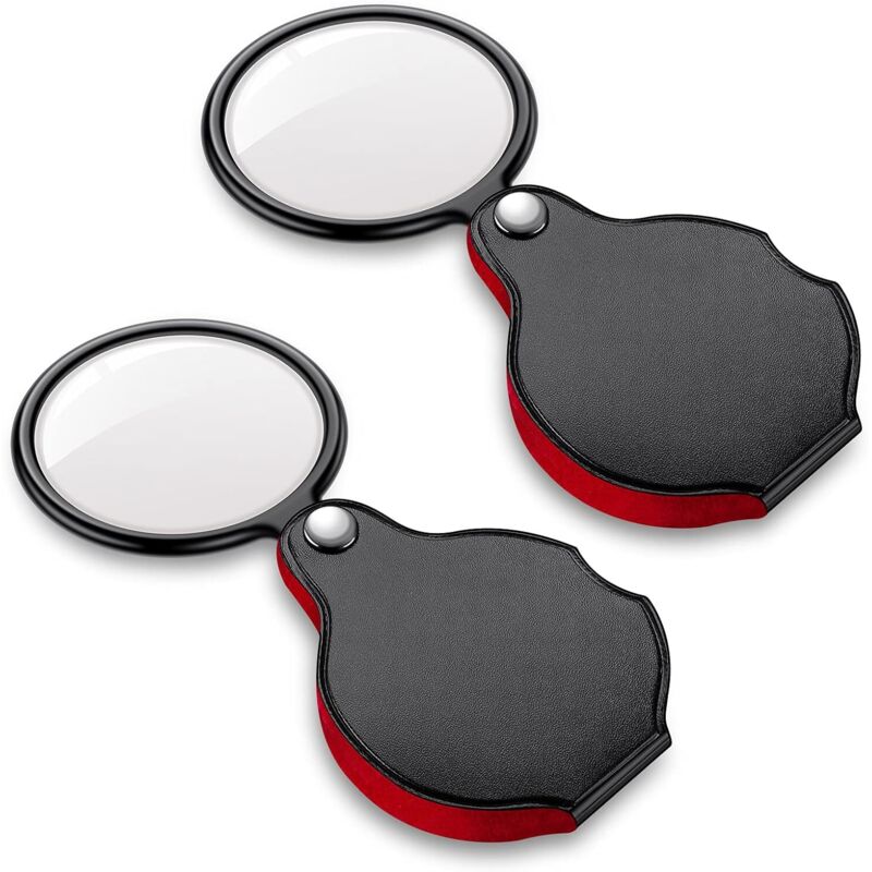 Lot de 2 petites loupes 10X, pour la lecture et le travail de près, mini loupe pliable avec étui de protection, 5 cm