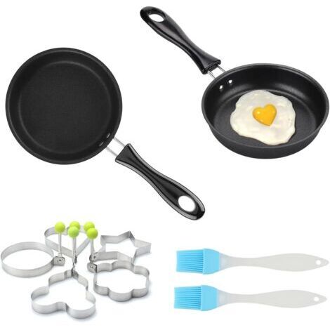 Lot de 2 petites poêles à induction de 12 cm, mini-poêles antiadhésives, poêle à œufs, poêle à œufs au plat, marmite de cuisson résistante à la chaleur, 2 pinceaux à huile