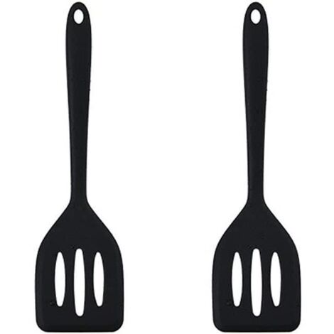 Lot de 2 petites spatules en silicone résistantes à la chaleur pour poissons, œufs, crêpes, etc. Couleur : noir, taille : lot [1306]