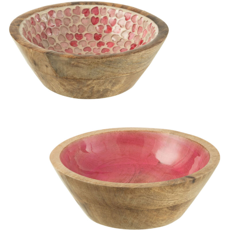Lot de 2 petits bols en bois de manguier intérieur rose Lot de 2 petits bols en bois de manguier intérieur rose