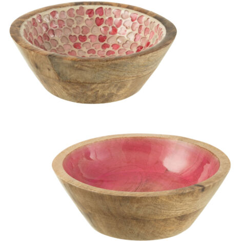 Lot de 2 petits bols en bois de manguier intérieur rose