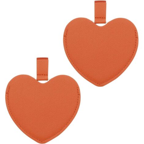 Lot de 2 petits miroirs de poche pour sac à main 9,7 x 8,4 cm, miroir de maquillage compact en acier inoxydable avec étui en cuir (orange)