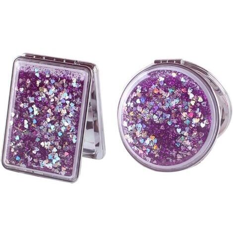 Lot de 2 petits miroirs pliants double face, miroirs grossissants, compacts et pailletés, portable, miroirs de maquillage de voyage, violets