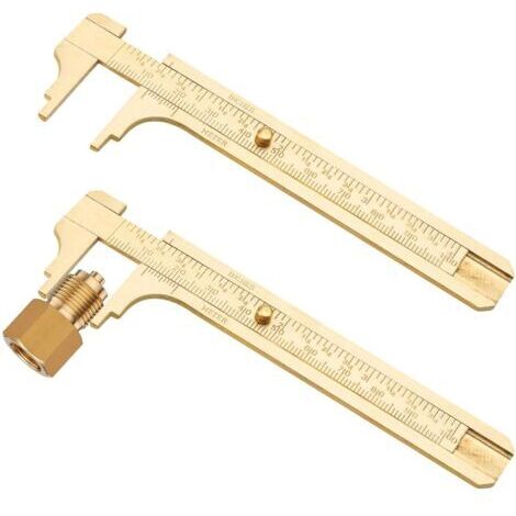 Lot de 2 petits pieds à coulisse analogiques pratiques - Mini jauge coulissante en laiton - Double échelle - Règle de poche - Pour bijoux, travail du bois - 100 mm