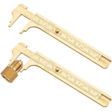 Lot de 2 petits pieds à coulisse analogiques pratiques - Mini jauge coulissante en laiton - Double échelle - Règle de poche - Pour bijoux, travail du bois - 100 mm