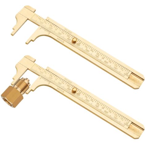 Lot de 2 petits pieds à coulisse analogiques pratiques - Mini jauge coulissante en laiton - Double échelle - Règle de poche - Pour bijoux, travail du bois - 100 mm