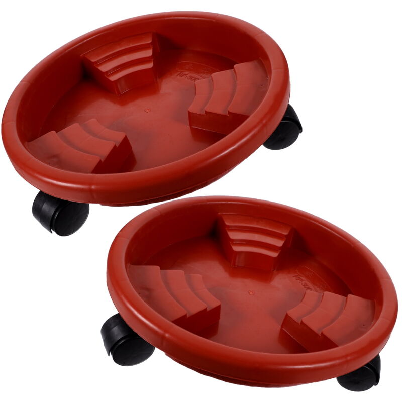 Lot de 2 petits pots de fleurs Sauser, support rond avec roulettes, support d'intérieur, chariot à roulettes pour aquarium, rouge