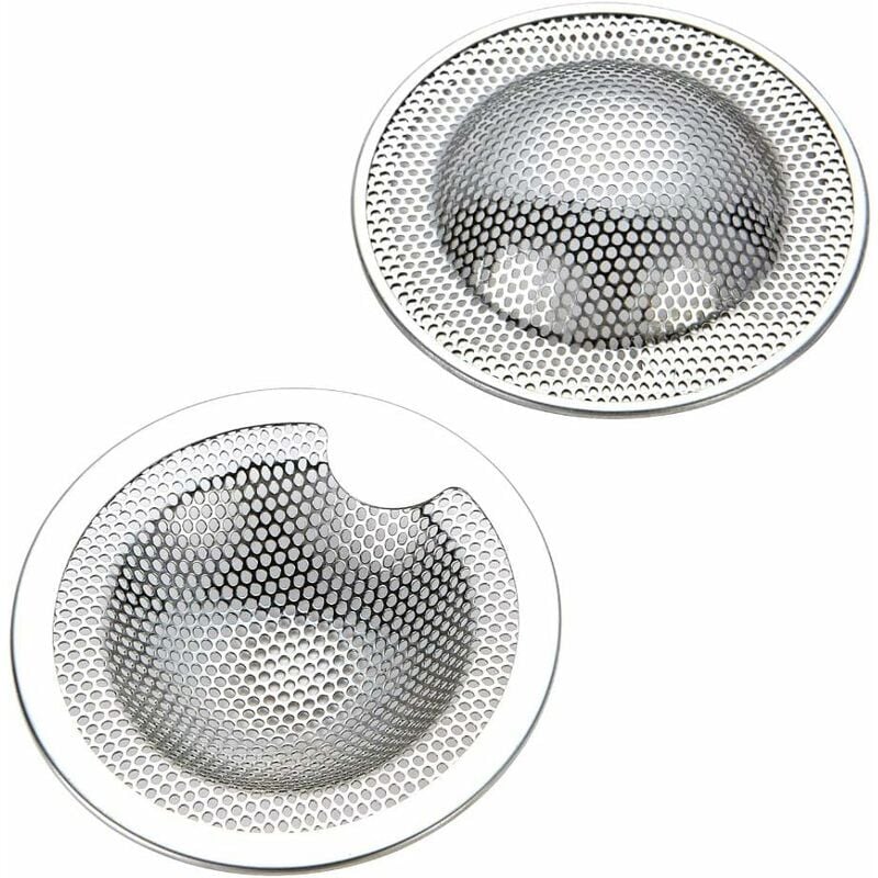 Lot de 2 petits tamis d'évier en acier inoxydable(petit)(S) - Idéal pour évier de cuisine, évier, douche, baignoire - silver
