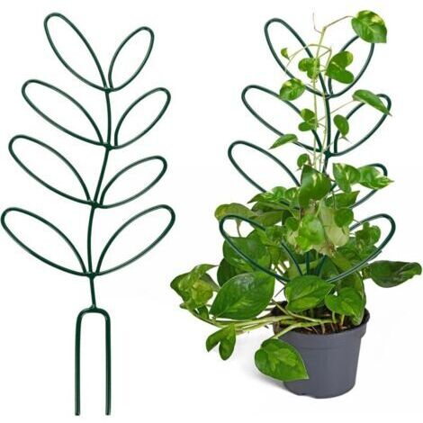 Lot de 2 petits treillis pour plantes en pot, 31,5 cm en forme de feuille, mini treillis pour plantes grimpantes en métal, support pour plantes d'intérieur et d'extérieur