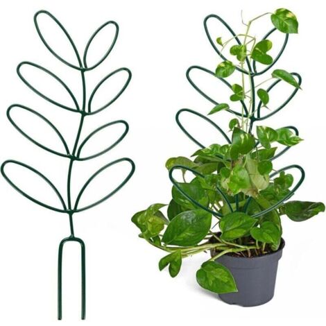 Lot de 2 petits treillis pour plantes en pot, 31,5 cm en forme de feuille, mini treillis pour plantes grimpantes en métal, support pour plantes d'intérieur et d'extérieur