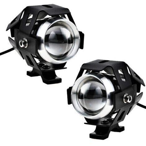 Lot de 2 phares de moto, feux antibrouillard LED supplémentaires, phare de moto, 1200 lm, U5, étanches, pour moto, scooter, 4 roues