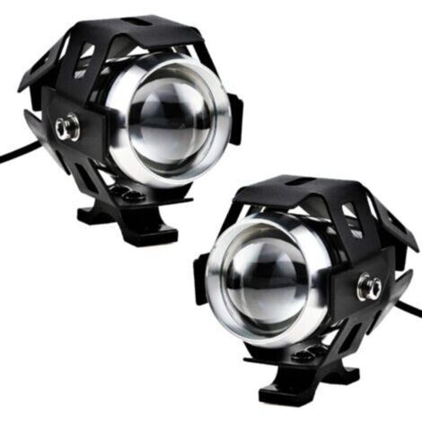 Lot de 2 phares de moto, feux antibrouillard LED supplémentaires, phare de moto, 1200 lm, U5, étanches, pour moto, scooter, 4 roues