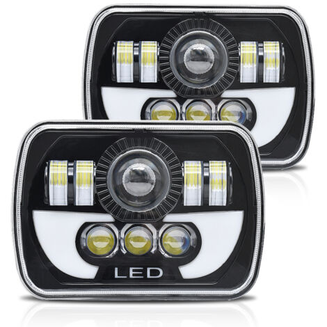 Lot de 2 phares LED, 7 pouces (7x6 ou 5x7), 180 W, IP67 étanches, avec feux de route/croisement et feux de jour, compatible avec Jeep Wrangler YJ, Cherokee XJ, Comanche MJ, Chevrolet, GMC et plus