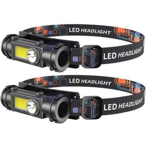 Lot de 2 phares LED COB 18650 avec batterie rechargeable USB