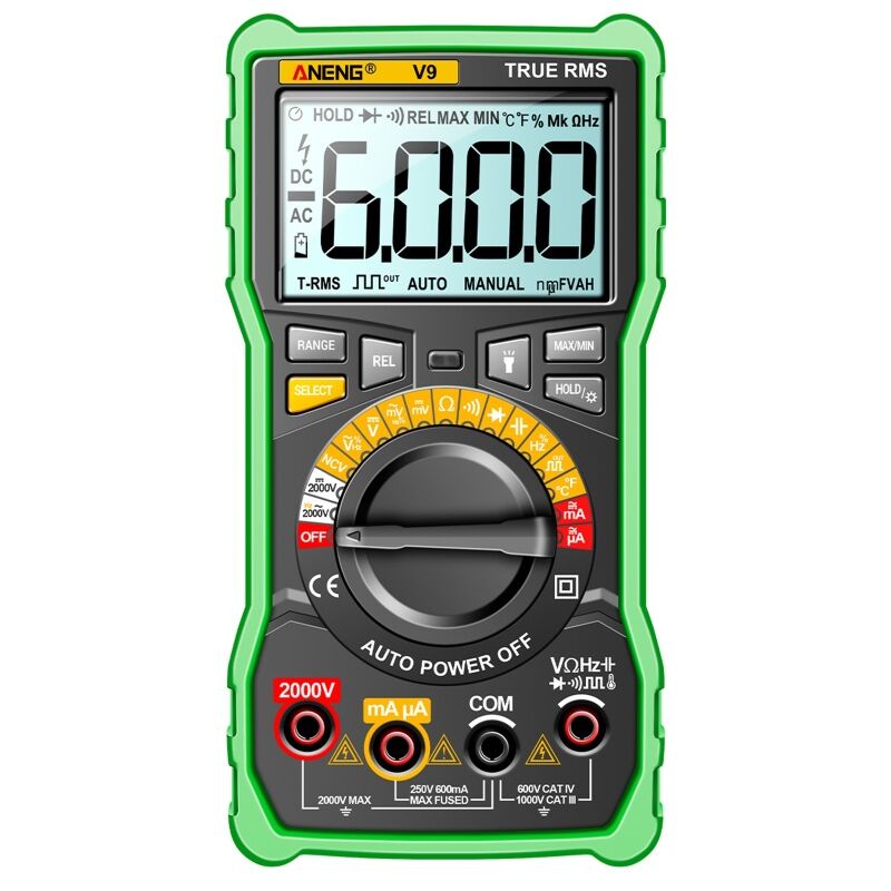 Multimètre numérique V9 6 000 points, 2 000 V, testeur de tension, condensateur, voltmètre, ampèremètre AC/DC, outils de test électrique