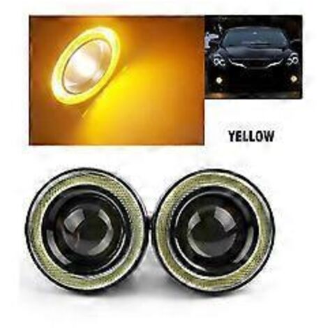 Lot de 2 phares universels haute puissance de 6,4 cm avec anneau LED « œil d'ange », feu antibrouillard et feu de jour (DRL). Orange.