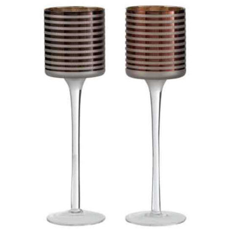 Lot de 2 Photophores sur Pied "Verre Rayé" 25cm Marron