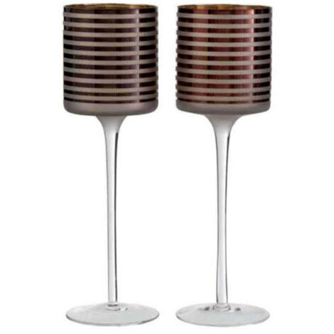 Lot de 2 Photophores sur Pied "Verre Rayé" 30cm Marron