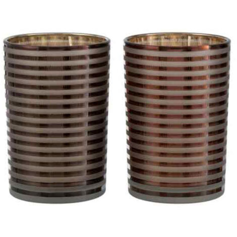 Lot de 2 Photophores "Verre Rayé" 18cm Marron