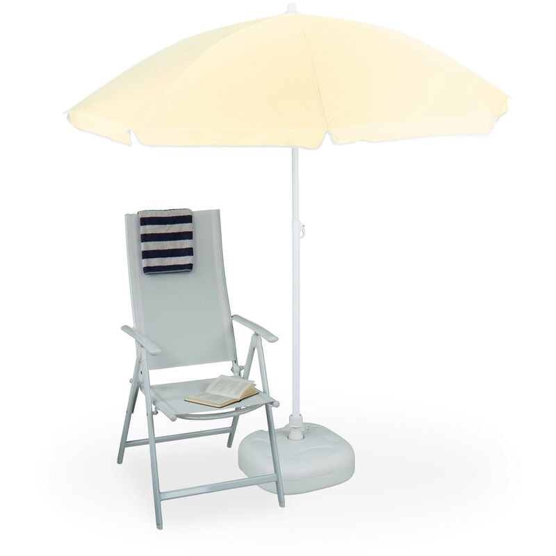 Lot de 2 pièces avec pied de parasol plastique et ombrelle, 180 cm de diamètre, jaune clair - blanc