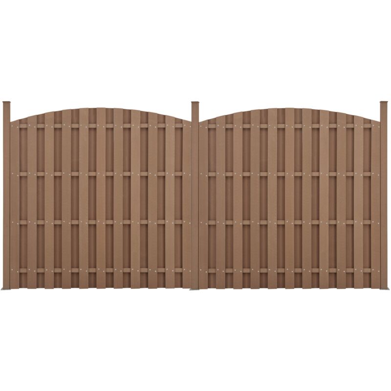 Lot de 2 pièces de clôture barrière brise vue brise vent bois composite wpc demi-cercle arrondi brun 185 x 376 cm