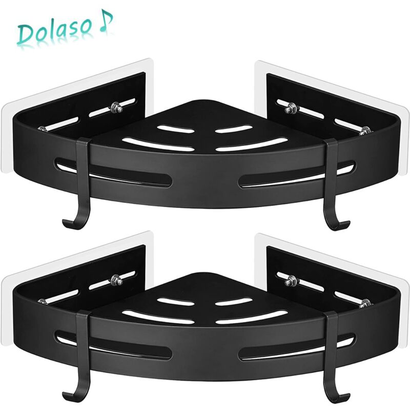 Lot de 2 Pièces Etagère de Douche d'angle sans Perçage en Métal avec 2 Crochets pour Douche Support Antirouille Autocollant pour Articles de Salle de