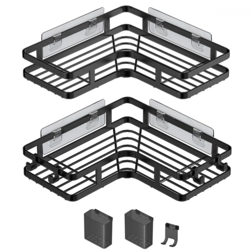 Lot de 2 pièces Étagère de douche , pas besoin de percer des étagères d'angle, support de rangement d'angle de douche de salle de bain avec 4