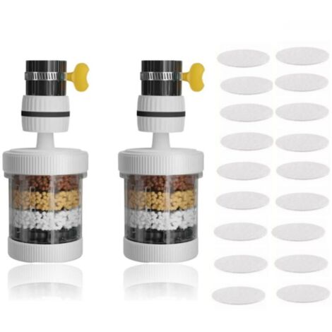 Lot de  2 Pièces Filtre Eau Robinet Filtre De Robinet 360° 6 Couches Filtrantes, Avec 20 Morceaux De Coton Filtrant, Pour La Maison, La Cuisine, L'Évier, La Salle De Bain