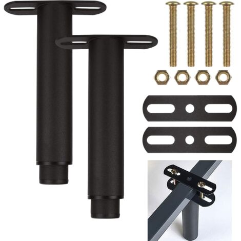 Lot de 2 Pieds de Lit Reglable Hauteur 18 à 33 CM, Pieds pour Sommier à Lattes sans Perçage, Pieds de Lit Réglables en Forme de T, Pied de Llit Universel pour Support de Lit, Métal et Noir