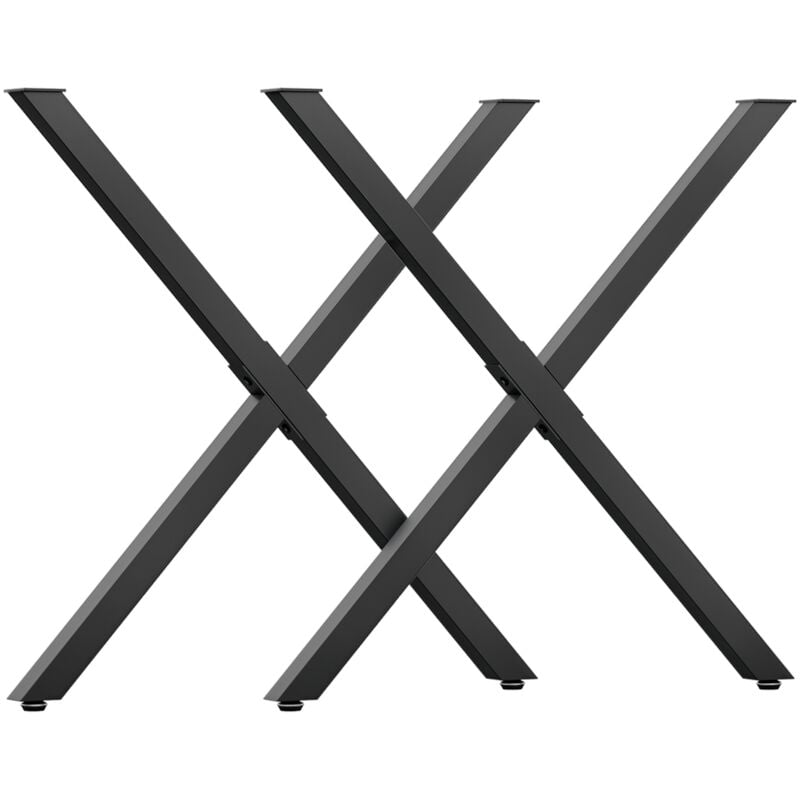 Lot de 2 pieds de table design industriel en croix - piètement antidérapant - dim. 70L x 8l x 72H cm - acier époxy noir