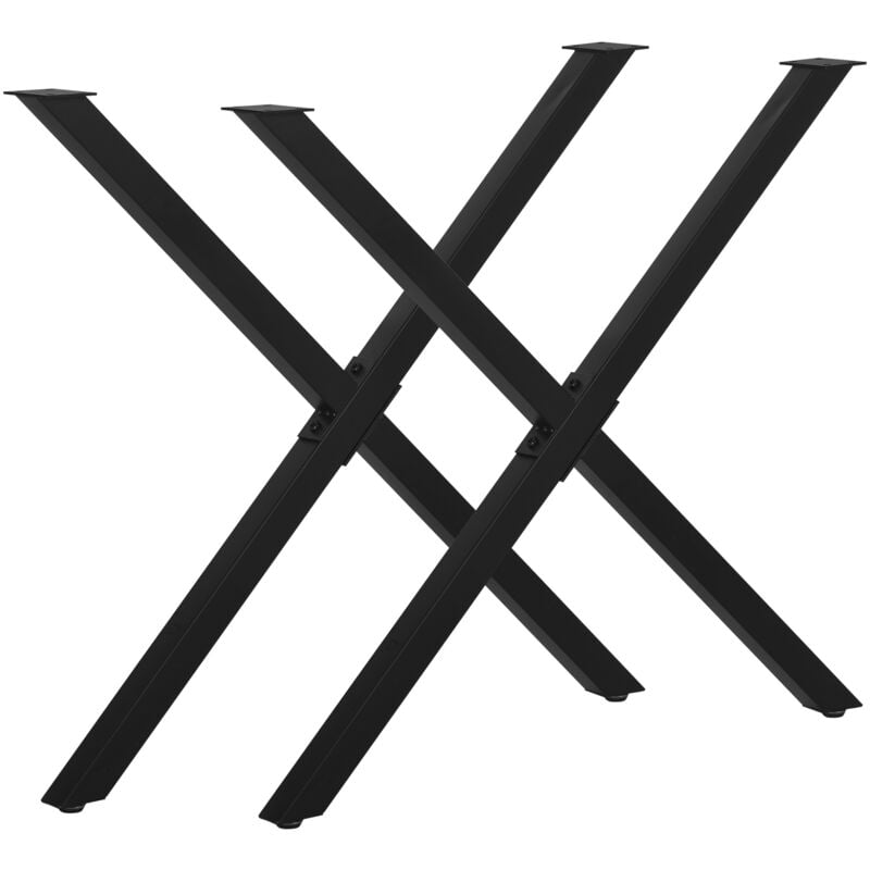 Lot de 2 pieds de table design industriel en croix - piètement antidérapant - dim. 80L x 4l x 72H cm - acier époxy noir