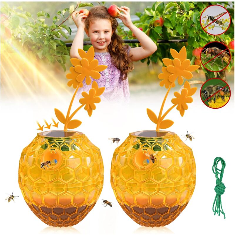 Lot de 2 pièges à guêpes à suspendre pour l'extérieur, piège à abeilles charpentières pour frelons, guêpes jaunes, guêpes, attrape-guêpes solaire