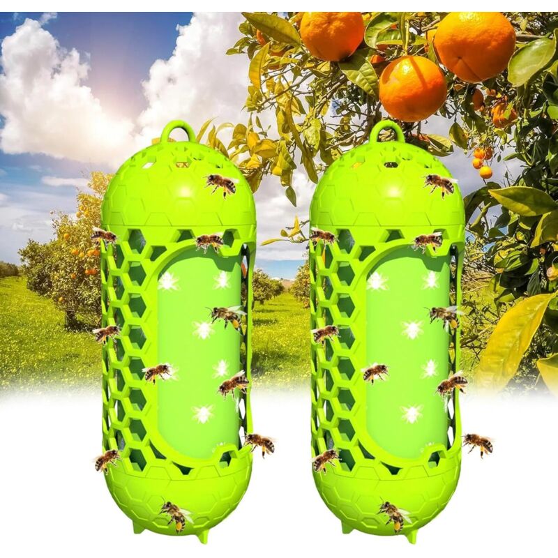 Lot de 2 pièges à guêpes d'extérieur Piège à moustiques Piège à abeilles vivantes avec 14 feuilles adhésives pour l'extérieur Non toxique Piège à