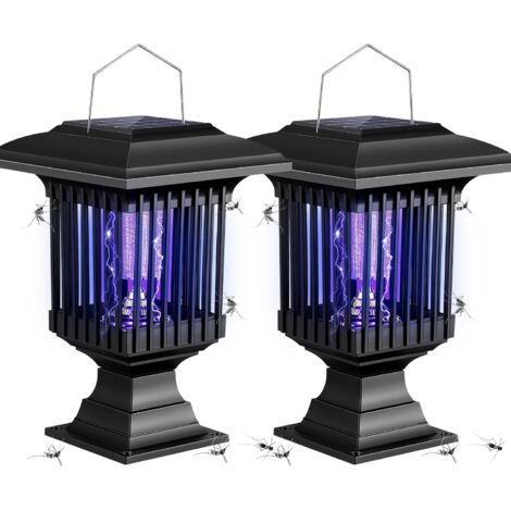 Lot de 2 pièges à insectes solaires d'extérieur avec piquet, lampe anti-moustiques étanche, portable et sans fil, lumière blanche et UV, pour terrasse, jardin, camping