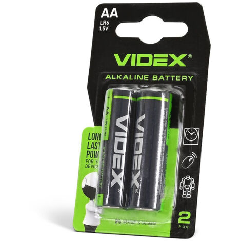 Lot de 2 piles alcalines puissantes Videx AA LR6 1,5 V 2600 mAh