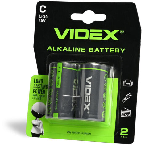 Lot de 2 piles alcalines puissantes Videx C LR14 1,5 V 8 000 mAh